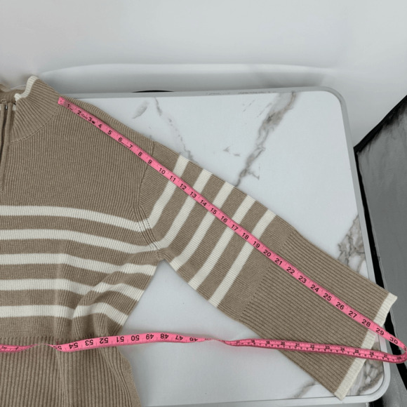 Rails Tessa Womens Sweater Size L Wool 1/4 Zip Ribbed Knit Sand Stripe Preppy - Picture 10 of 15